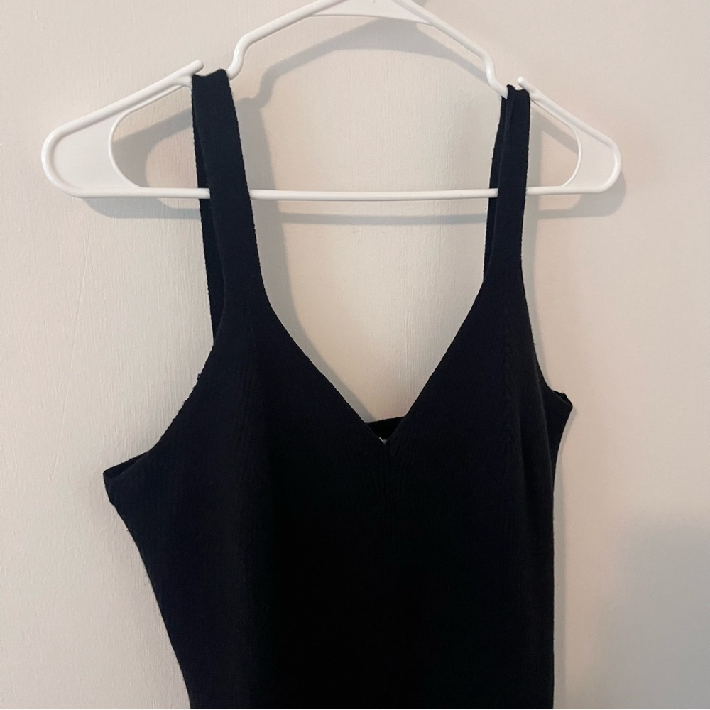 Abercrombie & Fitch Black Sweater Ribbed Knit Mini Bodycon Dress V-Neck Size XL - Picture 2 of 10